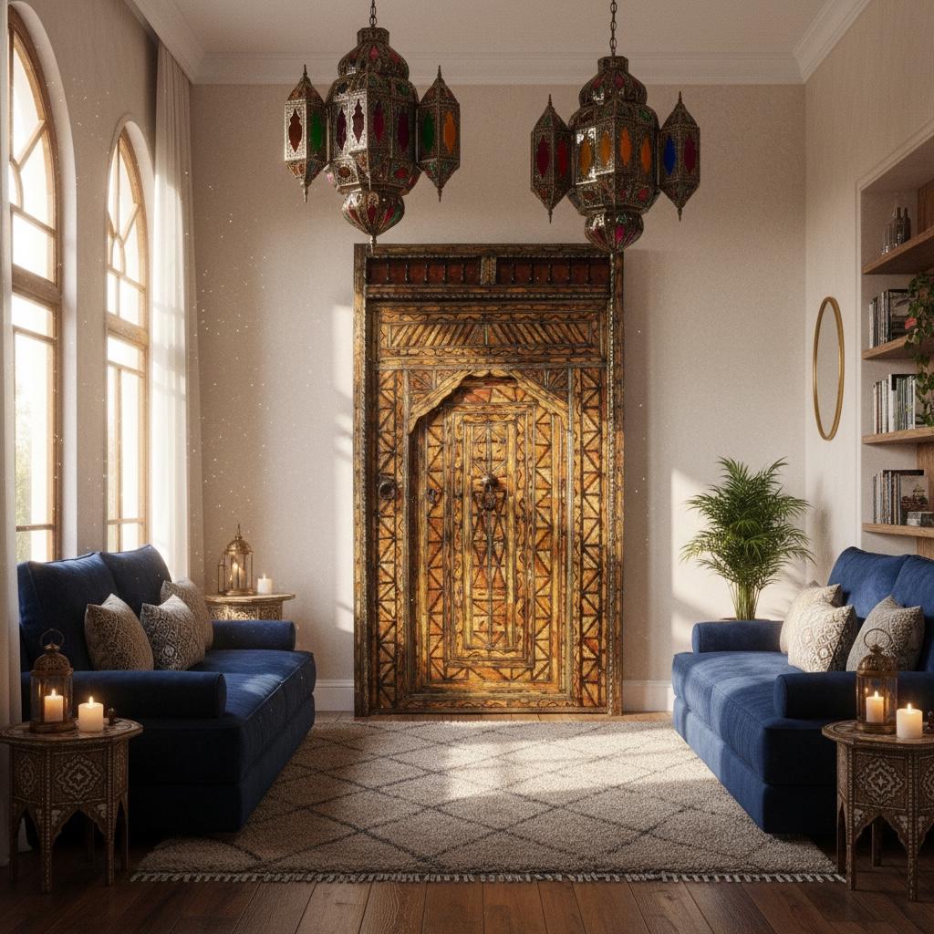 Antique Moroccan Bone Inlay Door, Middle Eastern Royal Decor