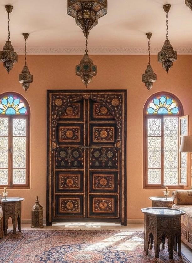 Antique Moroccan Inlay Bone Double Door, Palace Decor
