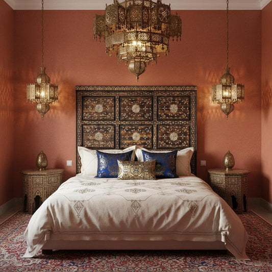 Vintage bone inlay Touareg Bed - Moroccan Headboard, Nomad Decor