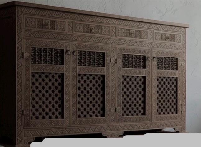 Handmade Moroccan Credenza: Mousharabia Lattice, Solid Wood Buffet