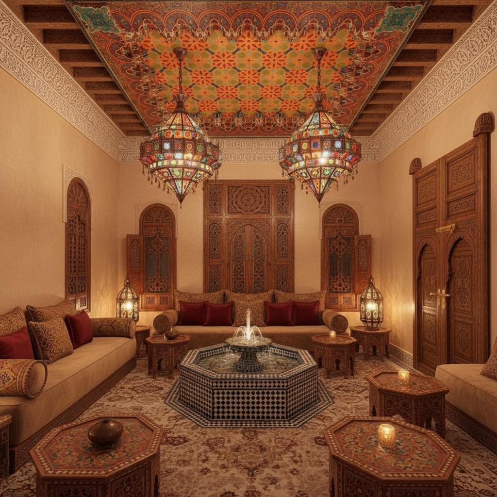 Unique Alhambra vintage hand painted Moroccan wooden ceiling panel