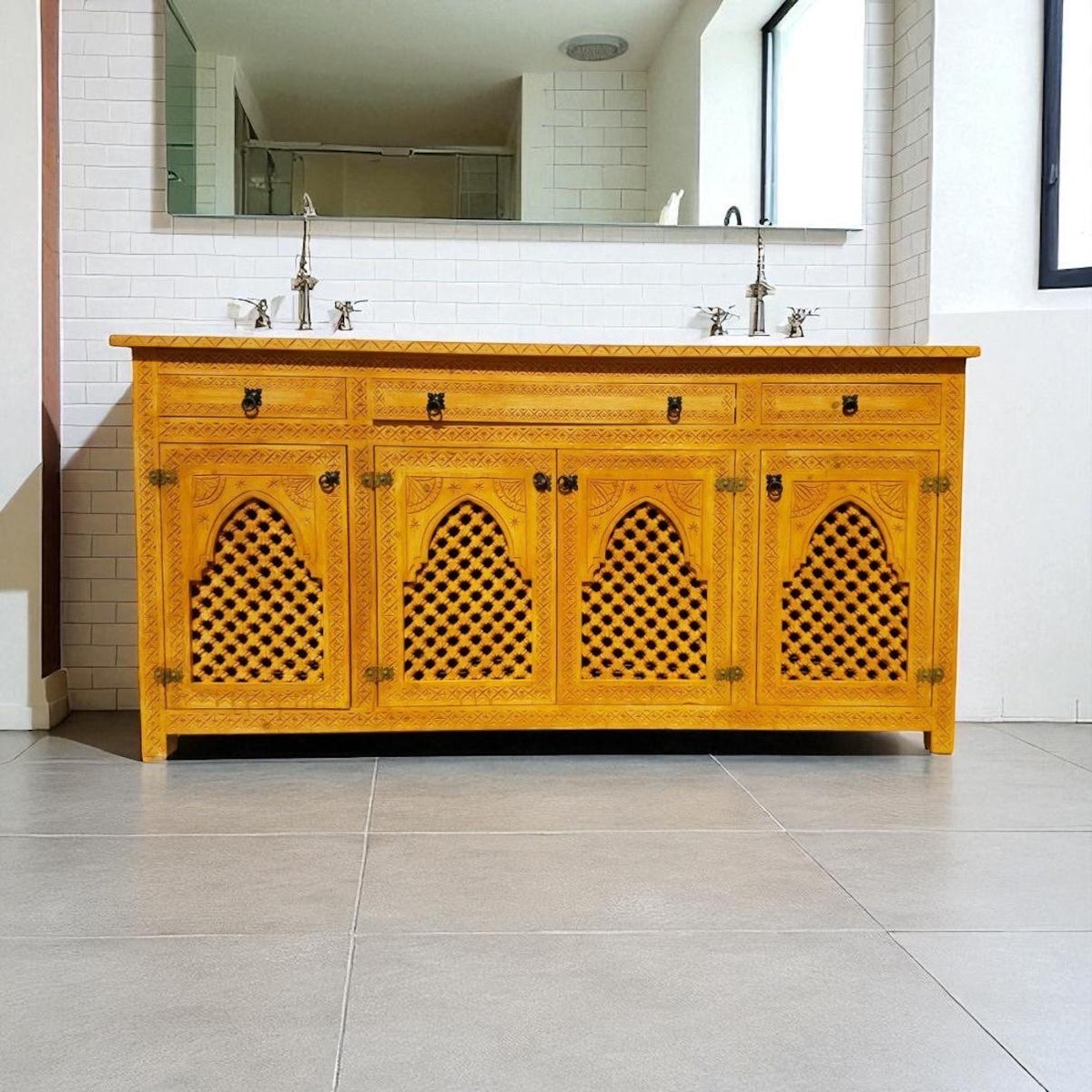 Eclectic Handmade Moroccan Wooden Credenza, Lattice Artwork Buffet