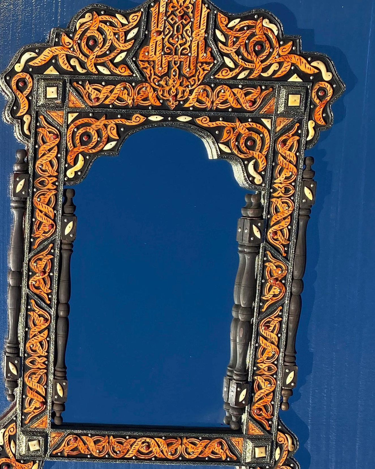Handmade Moroccan Bone Inlay Mirror, Arabic Calligraphy Allah, Moorish Design 39” x 21”