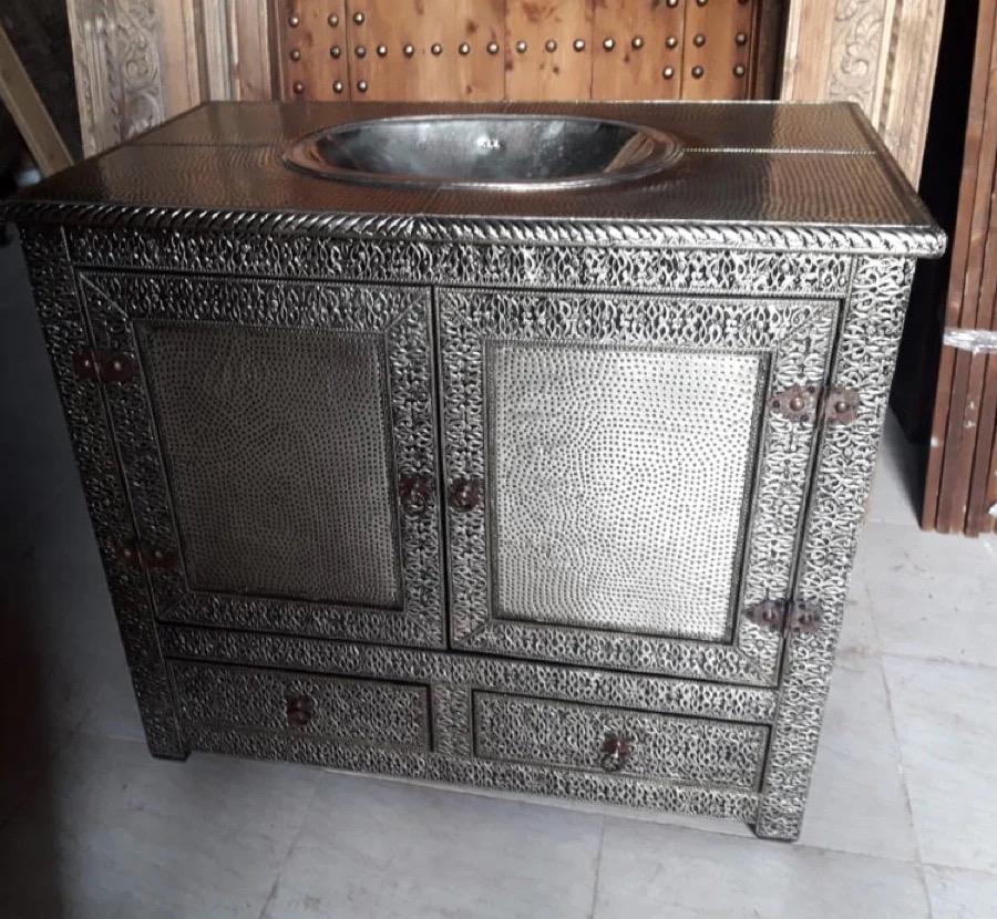 Nickel vanity sink cabinet: Moroccan bathroom decor