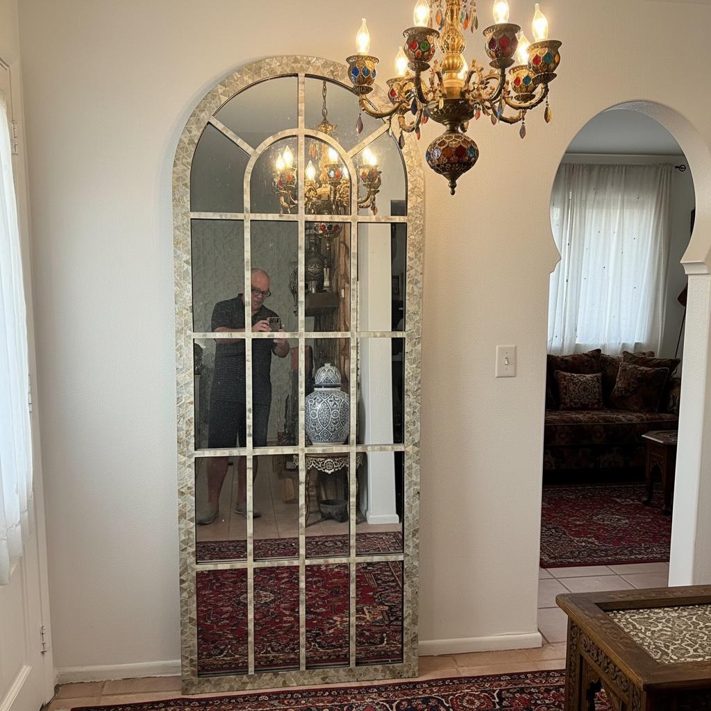 Capiz shell mirror: large arched mirror home decor add