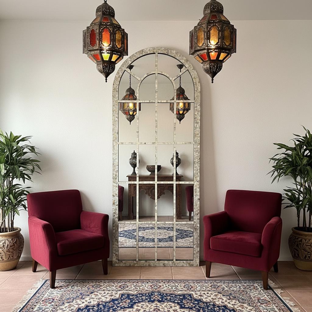 Capiz shell mirror: large arched mirror home decor add