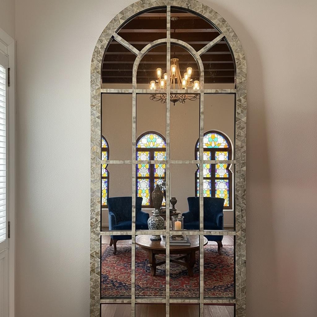 Capiz shell mirror: large arched mirror home decor add
