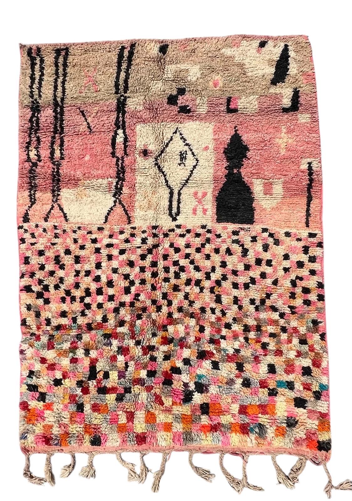 Moroccan Berber Wool Carpet | Abstract Wall Hanging Art (80" x 61")