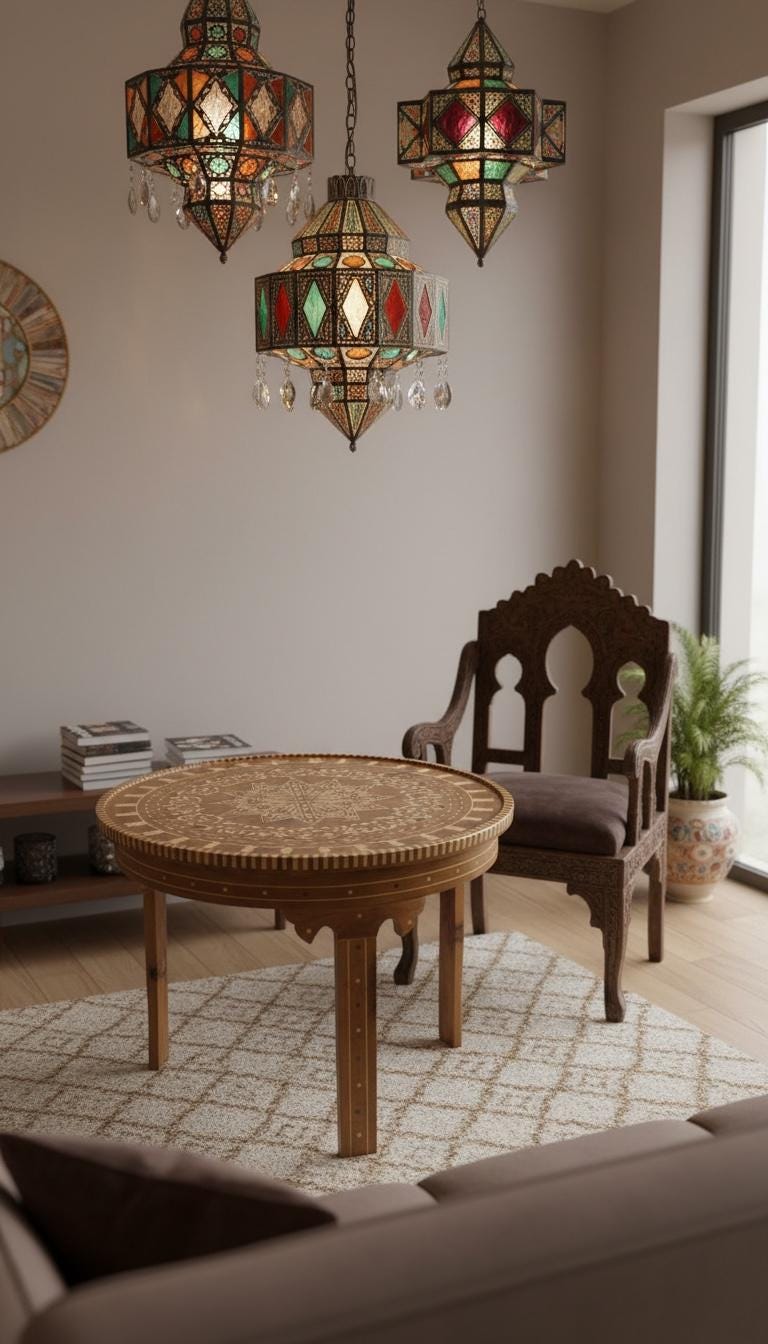 Vintage Thuya Inlay Wooden Table – Handmade Moroccan Living Room Furniture