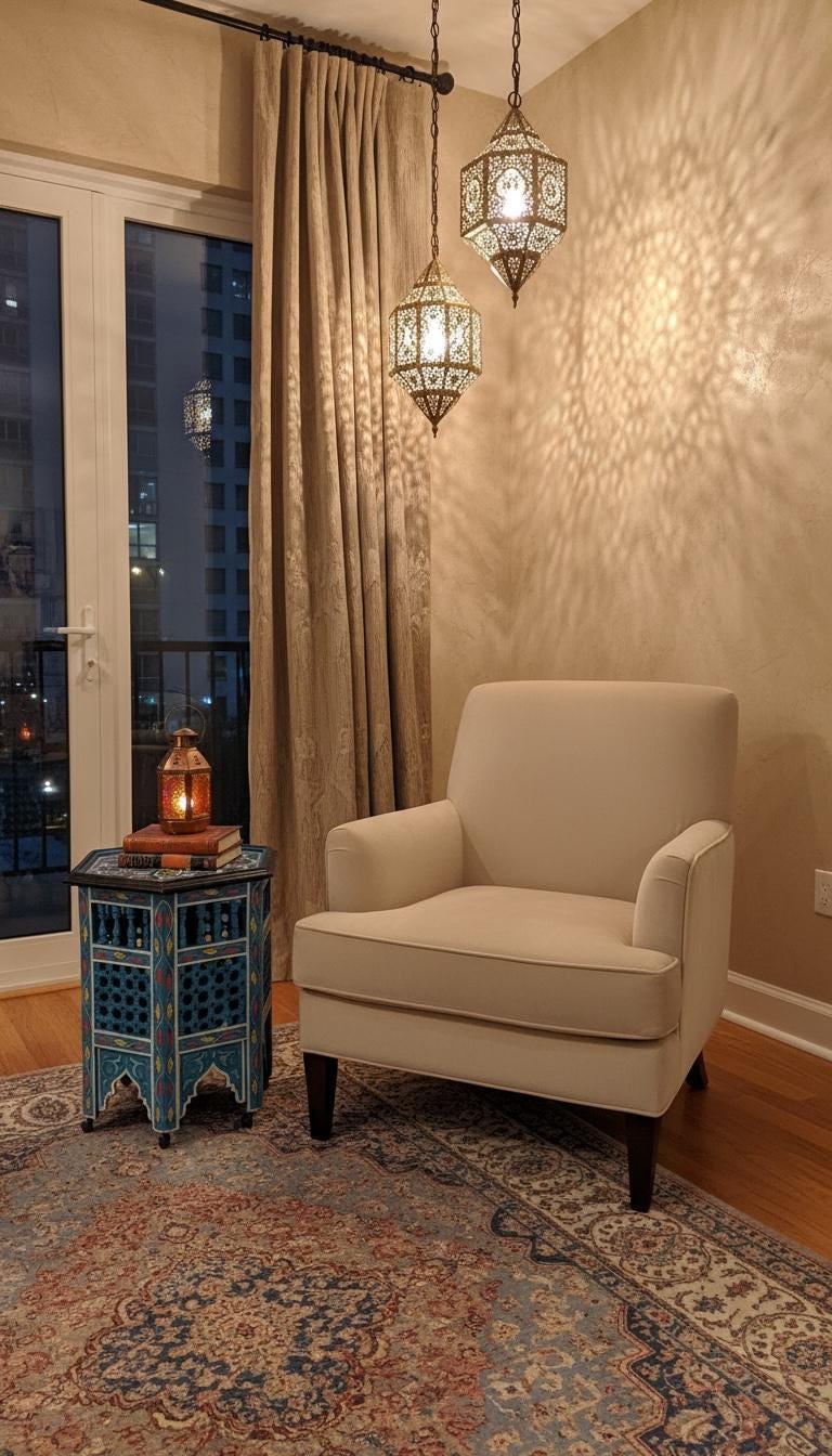 Hand-Painted Moroccan Side Table: Zouaq Artistry, Geometric Wood Furniture
