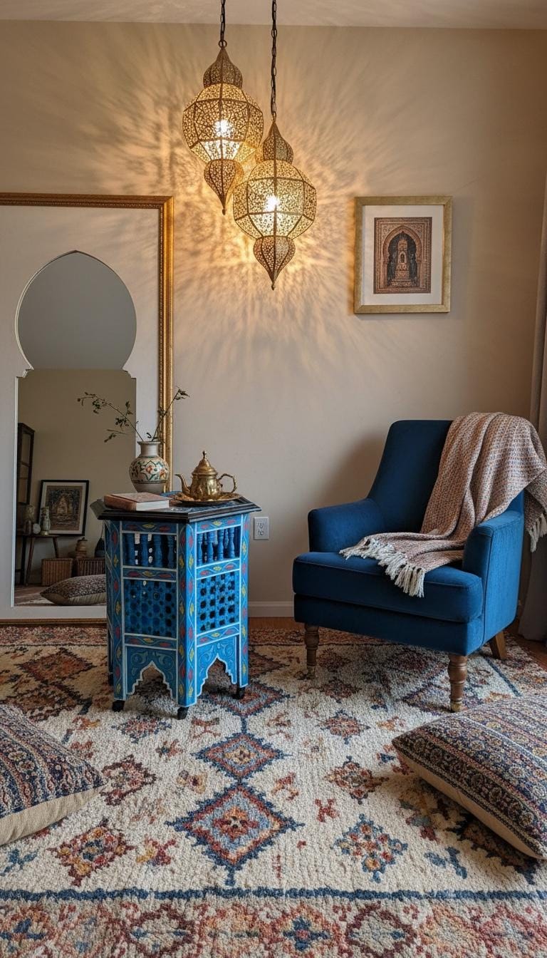 Hand-Painted Moroccan Side Table: Zouaq Artistry, Geometric Wood Furniture