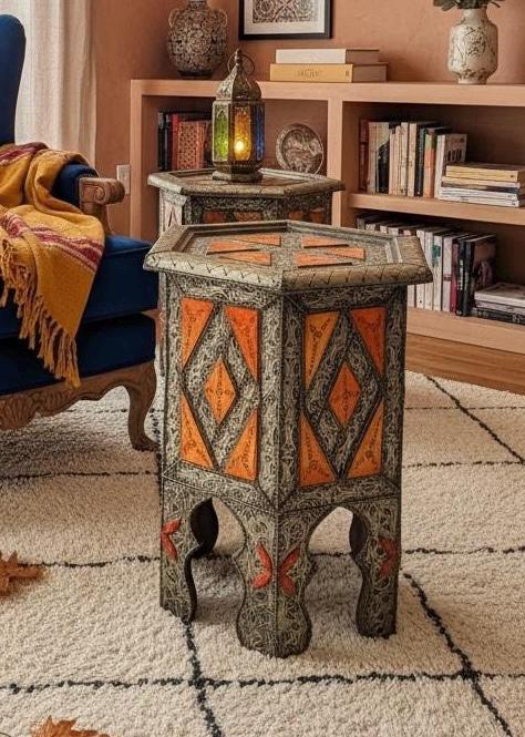 Antique unique Bone Inlay side Table: Handmade coffee table