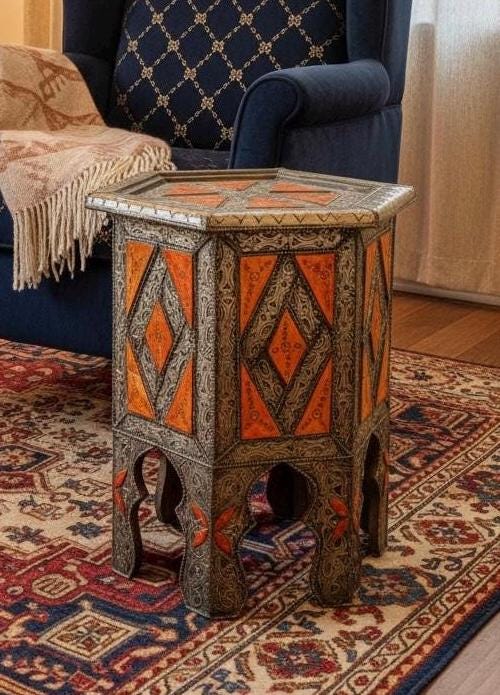 Antique unique Bone Inlay side Table: Handmade coffee table