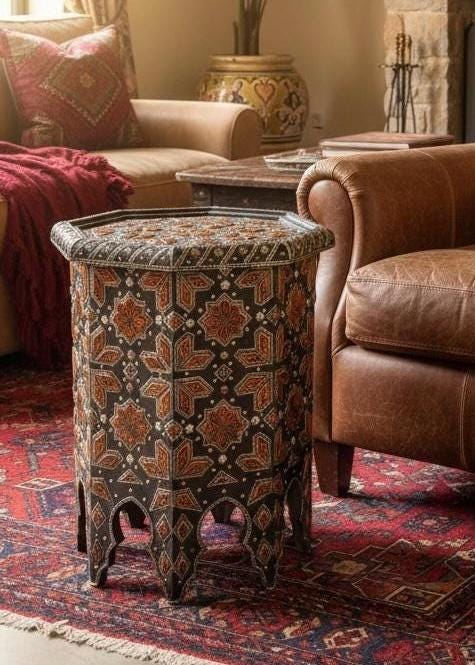 Eclectic vintage unique Bone Inlay side Table: Handmade coffee table