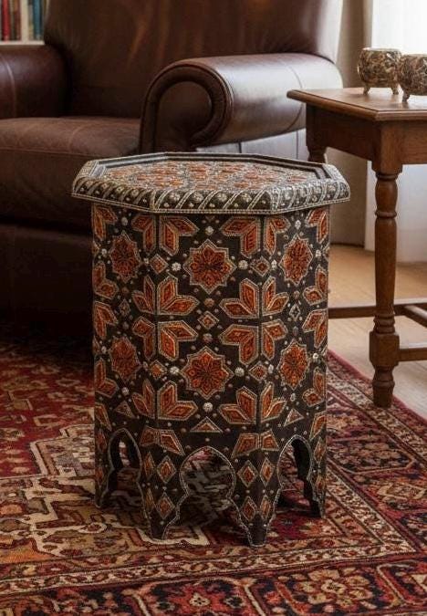 Eclectic vintage unique Bone Inlay side Table: Handmade coffee table