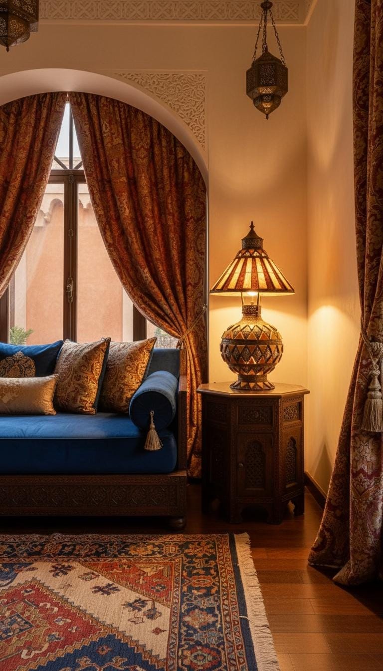 Antique marrakesh small inlay bone floor lamp: Moroccan home decor lighting