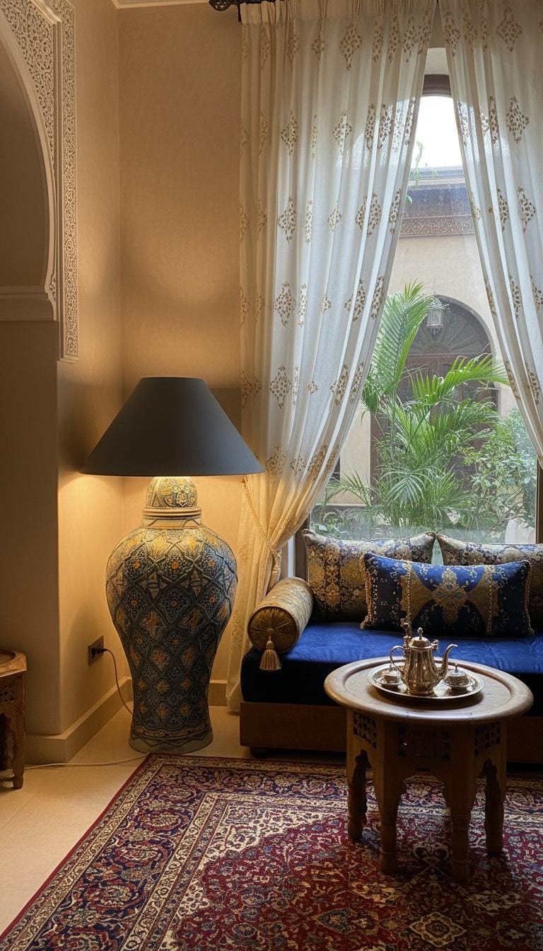 Antique marrakesh pottery vase floor lamp: Moroccan home decor lighting
