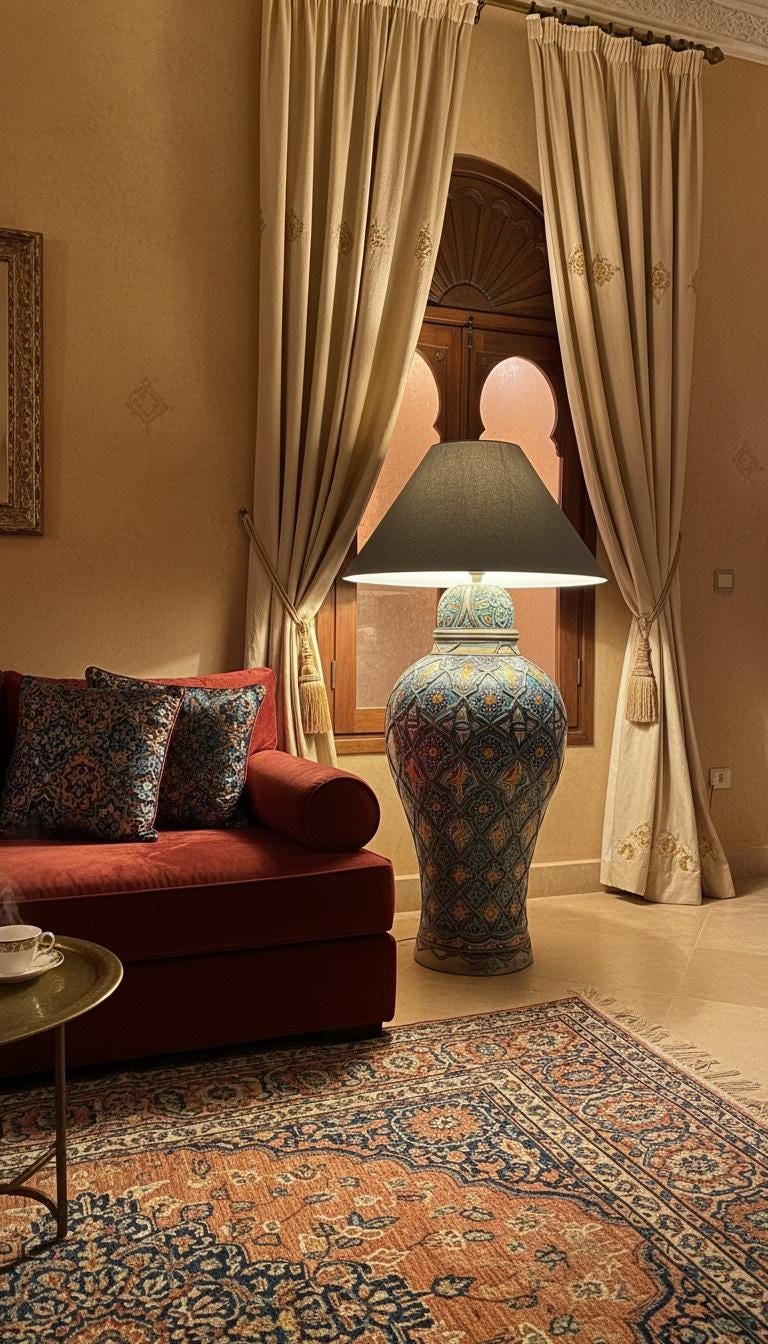 Antique marrakesh pottery vase floor lamp: Moroccan home decor lighting