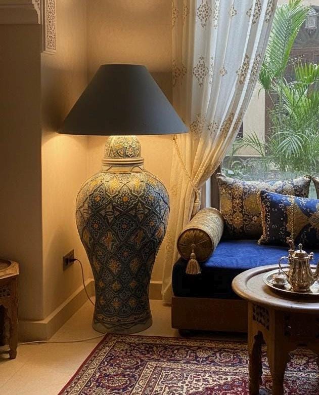 Antique marrakesh pottery vase floor lamp: Moroccan home decor lighting