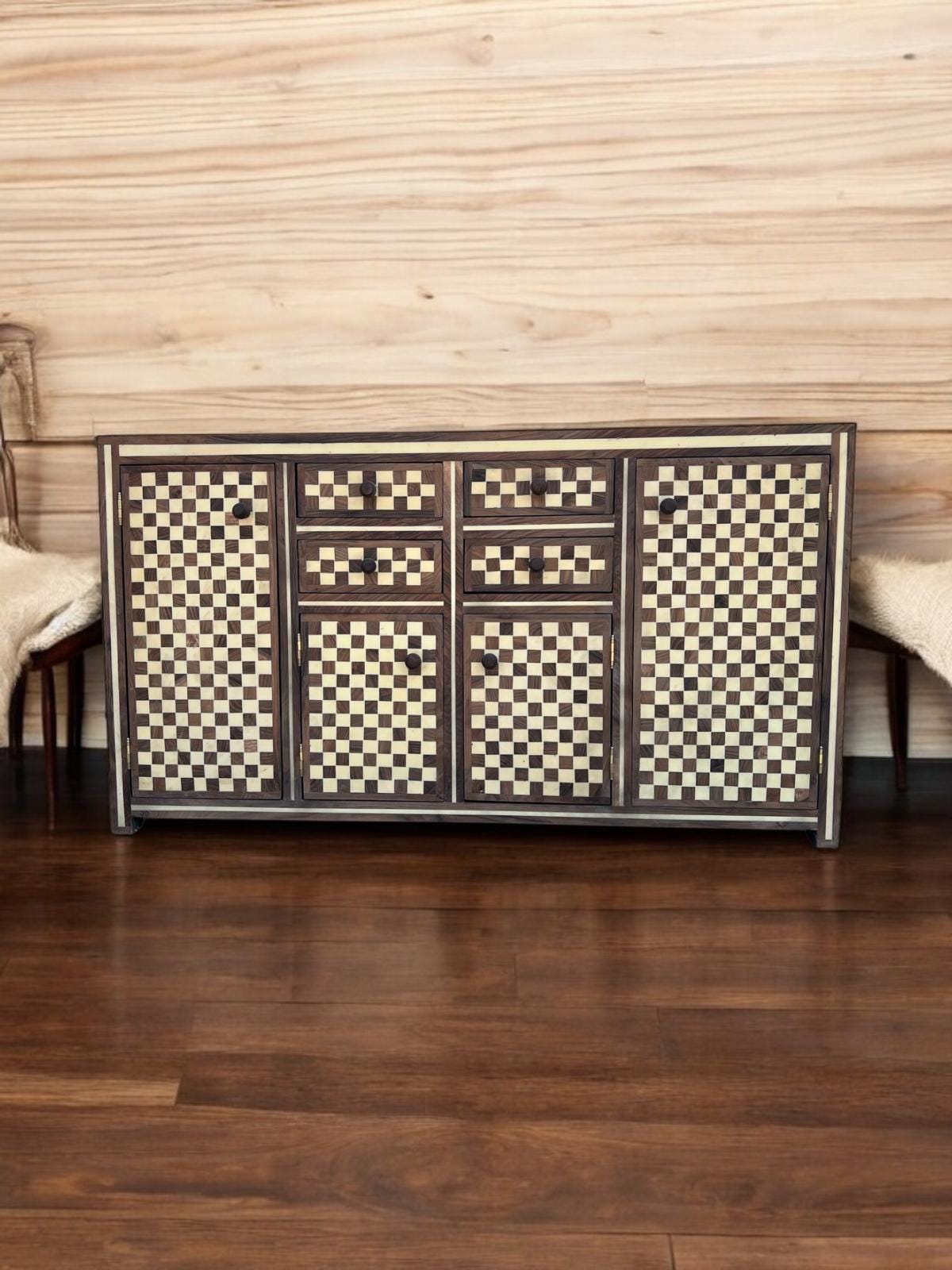 A unique walnut Wood resin Inlay Cabinet: Moroccan home decor