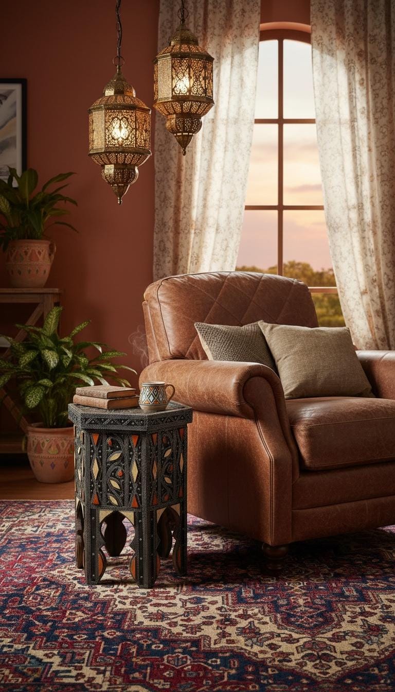 Antique Moroccan Bone Inlay side Table: One of a kind Handmade coffee table