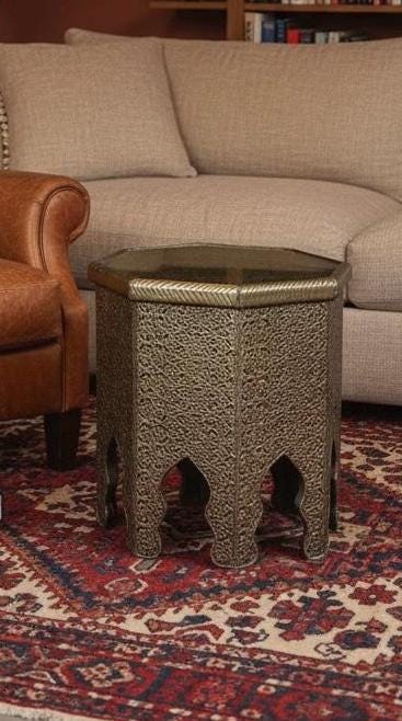 Vintage Moroccan silver metal side Table: One of a kind Handmade coffee table