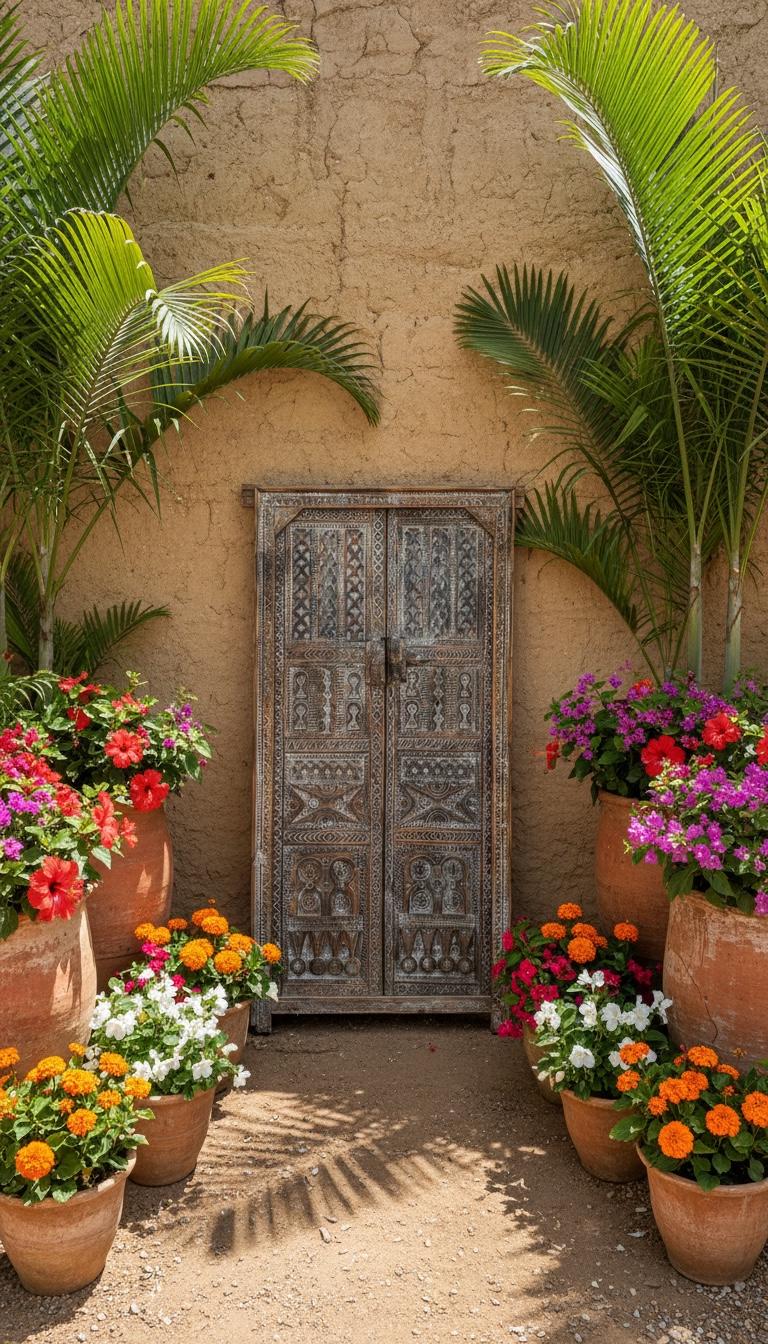 Vintage Carved Cedar Wood Door: Berber Tribal Symbols, 74.5" x 36.5"