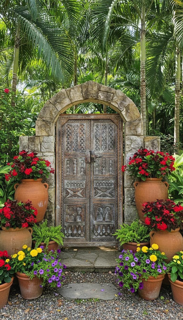 Vintage Carved Cedar Wood Door: Berber Tribal Symbols, 74.5" x 36.5"