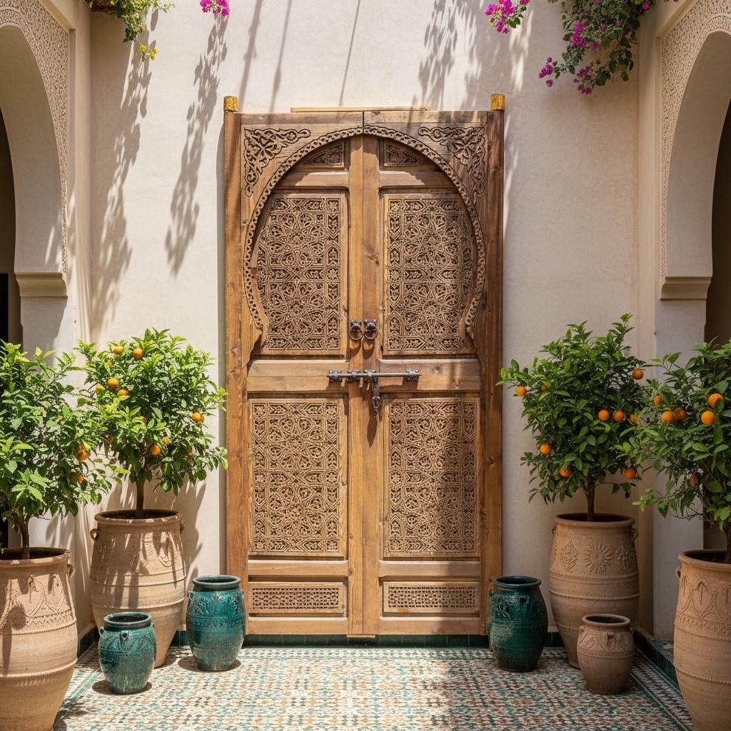 Handcrafted Moorish Carved Double Door: Moroccan Interior wooden door Panels