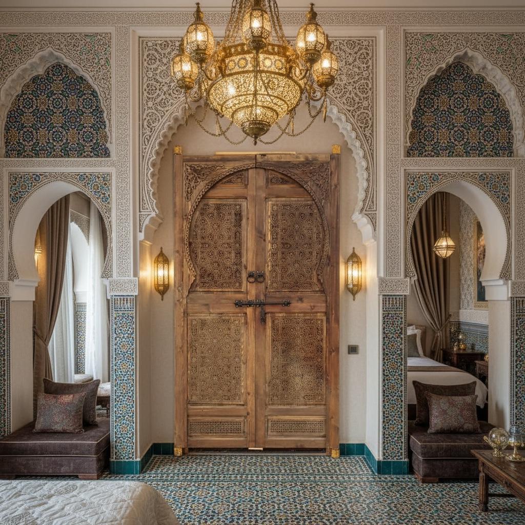 Handcrafted Moorish Carved Double Door: Moroccan Interior wooden door Panels