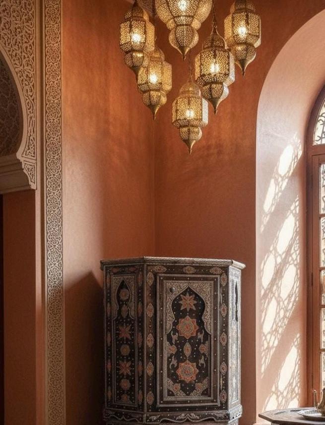 Handcrafted Inlay Bone Corner Cabinet - Moroccan Berber Ethnic Decor