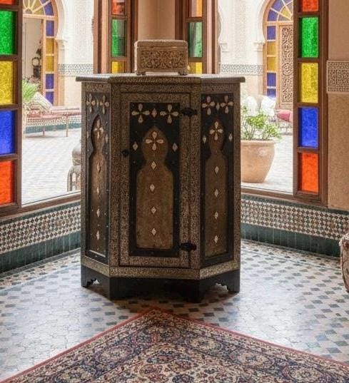 Handcrafted silver Inlay Bone Corner Cabinet - Moroccan Ethnic Decor