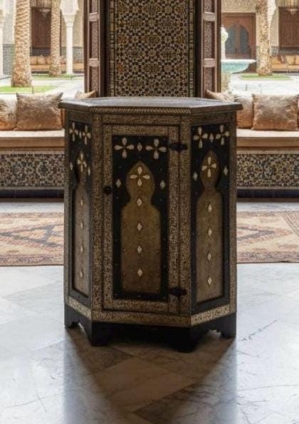 Handcrafted silver Inlay Bone Corner Cabinet - Moroccan Ethnic Decor