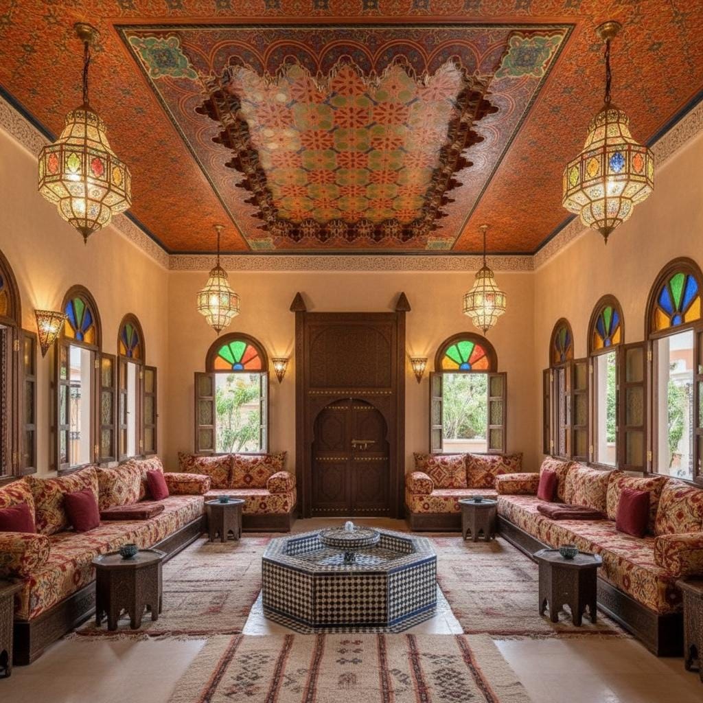 Unique Alhambra vintage hand painted Moroccan wooden ceiling panel