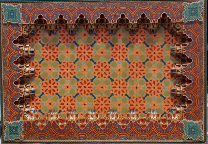 Unique Alhambra vintage hand painted Moroccan wooden ceiling panel