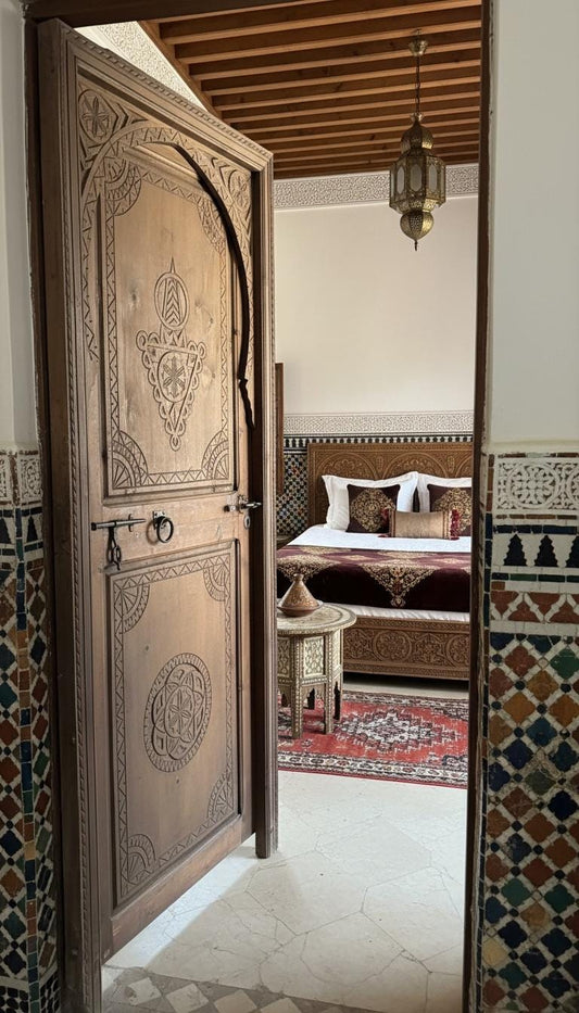 Handcrafted Berber Door: Vintage Moroccan wooden door panel, 79" x 32.5"