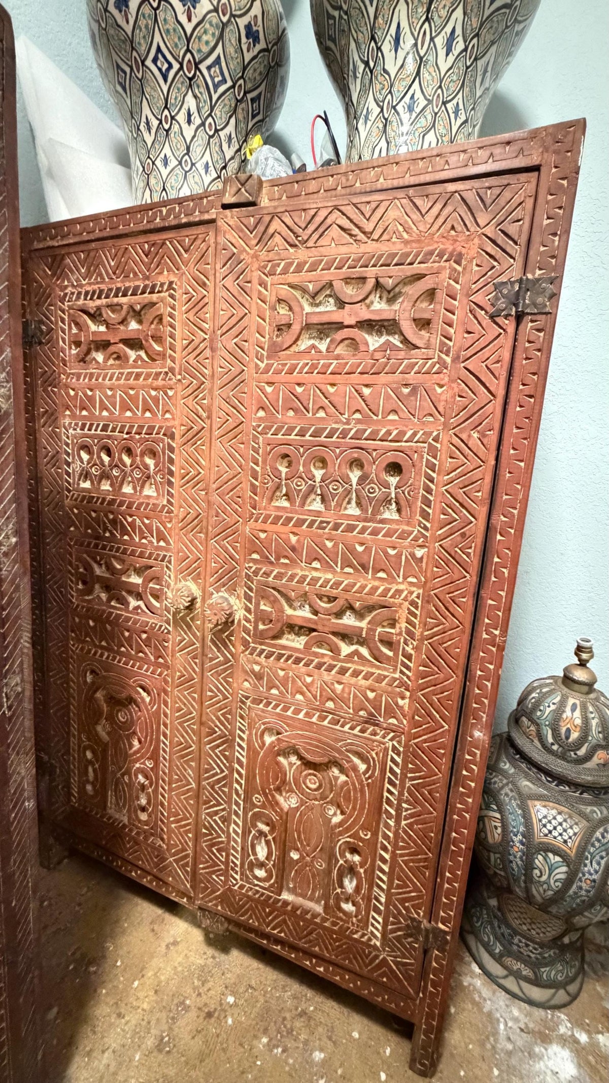 Hand-Carved Solid Wood Moroccan cabinet: Vintage armoire Tribal Bedroom Furniture