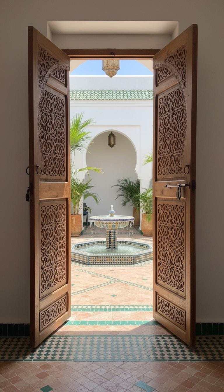 Hand-Carved Moorish Double Door: Moroccan Wood door Panels courtyard Entryway