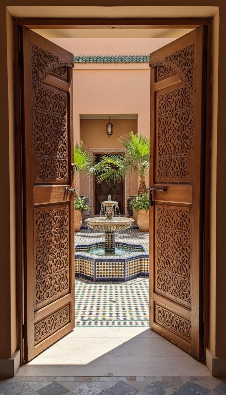Hand-Carved Moorish Double Door: Moroccan Wood door Panels courtyard Entryway