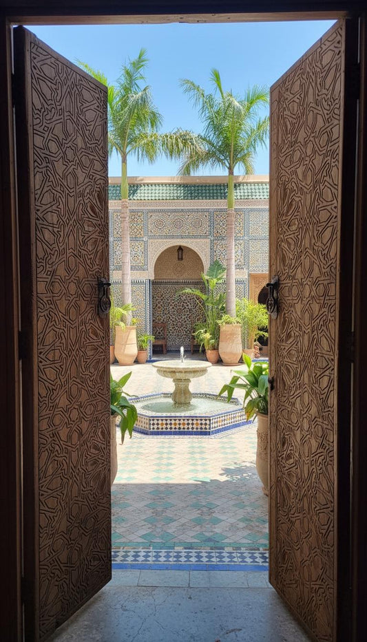 Hand Carved Moorish Cedar Door Panels, Vintage Moroccan Decor (78x34.5)