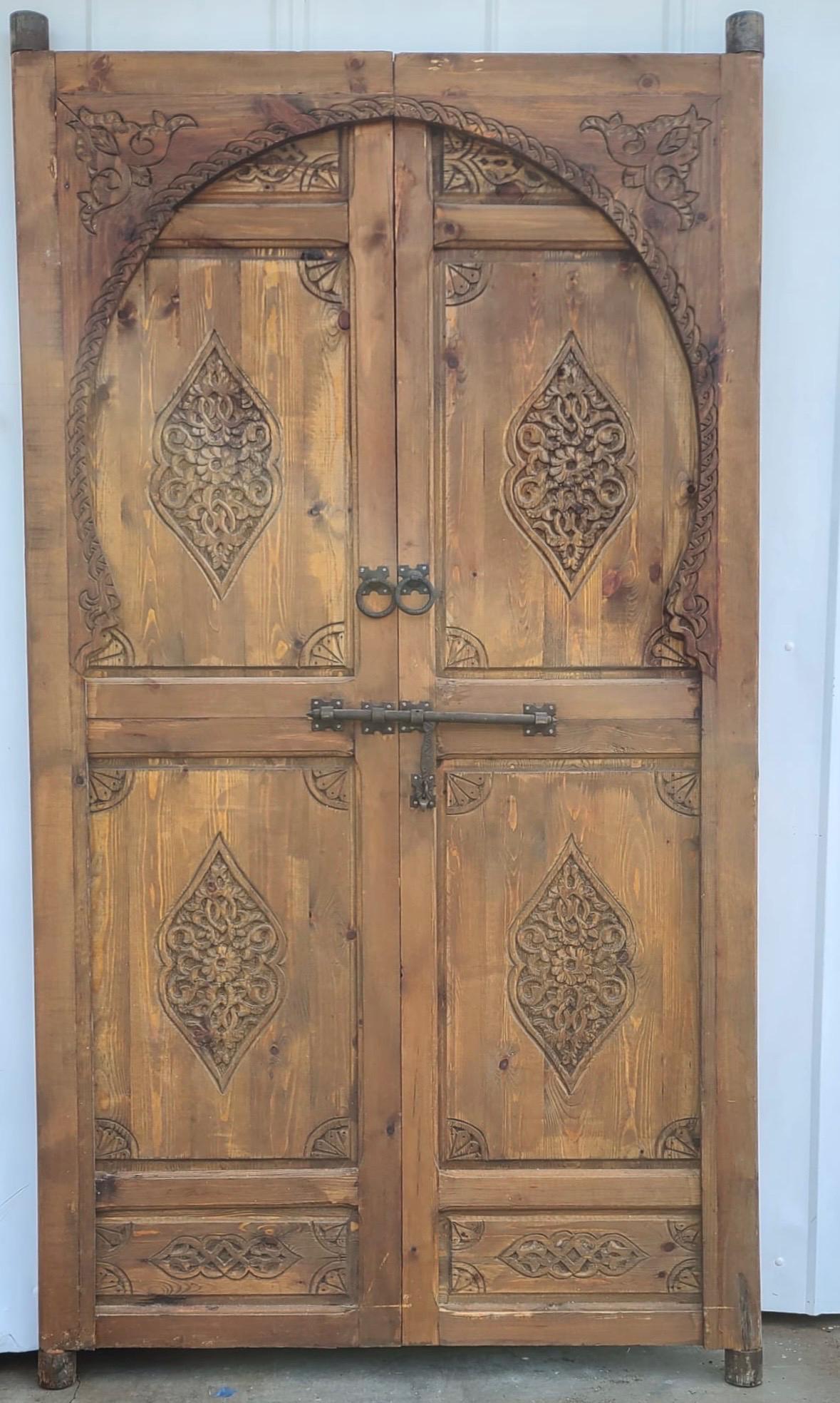Handcrafted Moorish Carved Double exterior Door: Moroccan Interior wooden door Panels