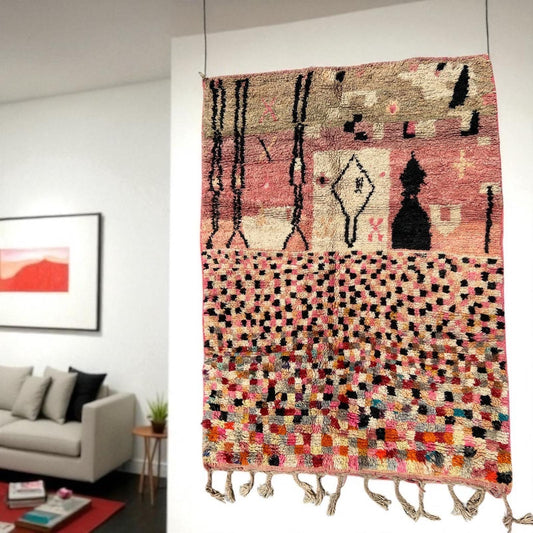 Moroccan Berber Wool Carpet | Abstract Wall Hanging Art (80" x 61")
