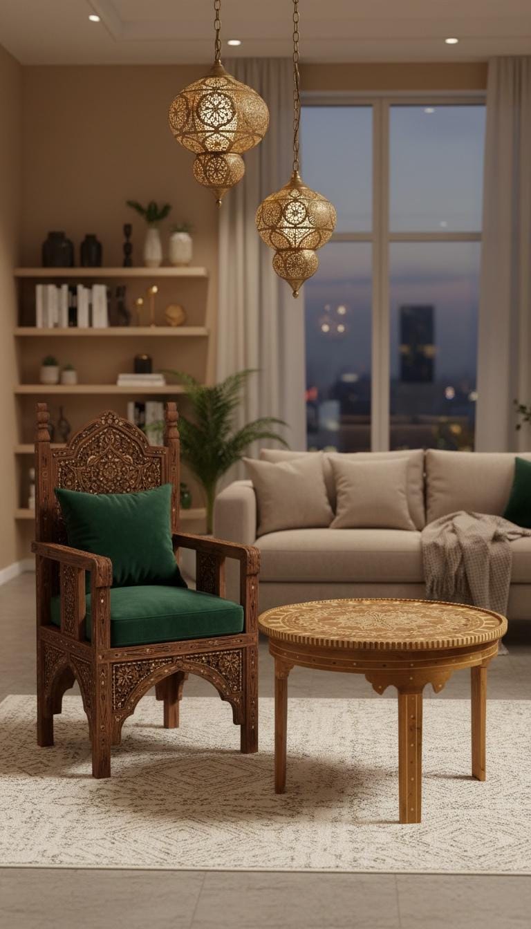 Vintage Thuya Inlay Wooden Table – Handmade Moroccan Living Room Furniture