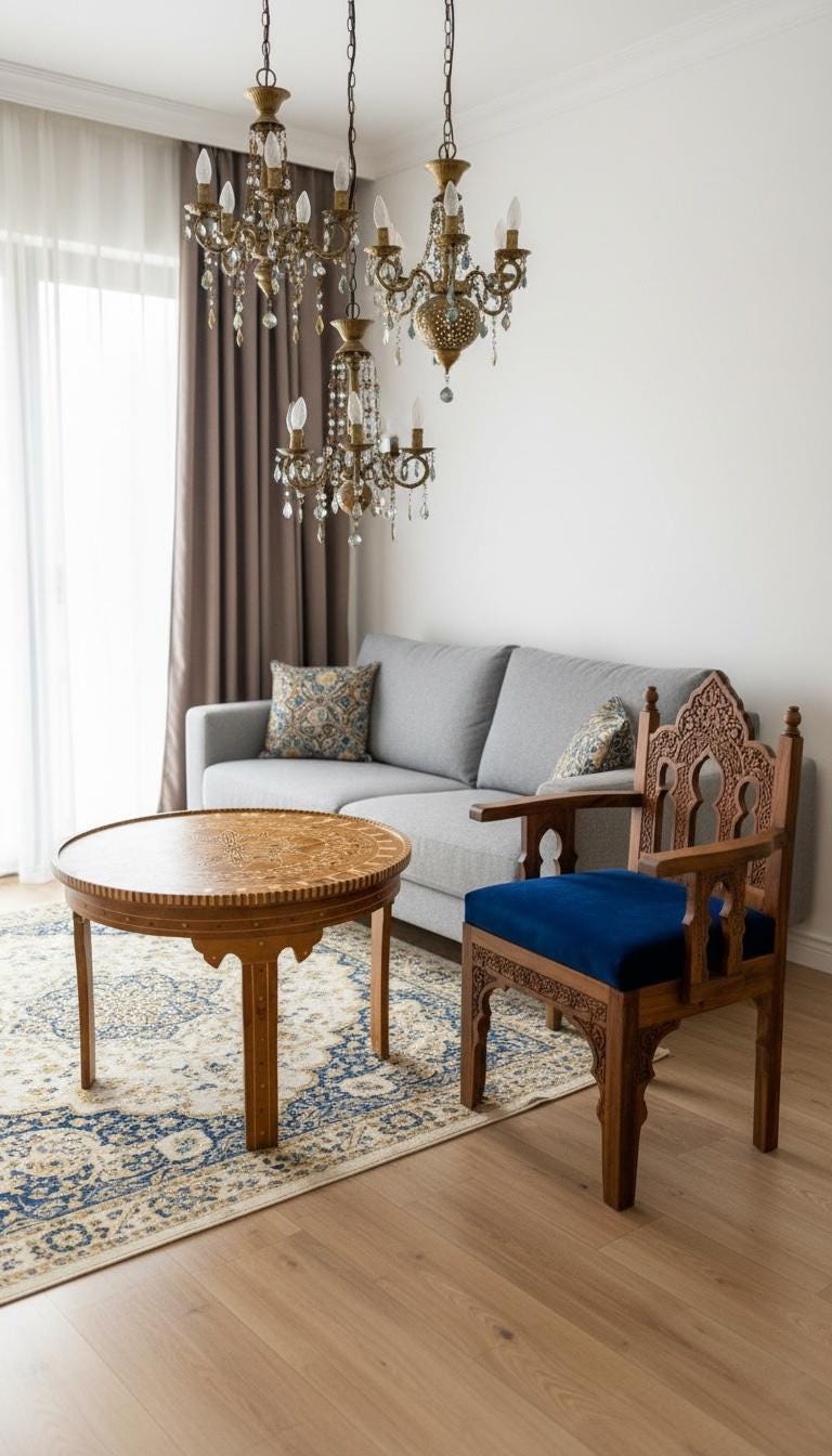 Vintage Thuya Inlay Wooden Table – Handmade Moroccan Living Room Furniture