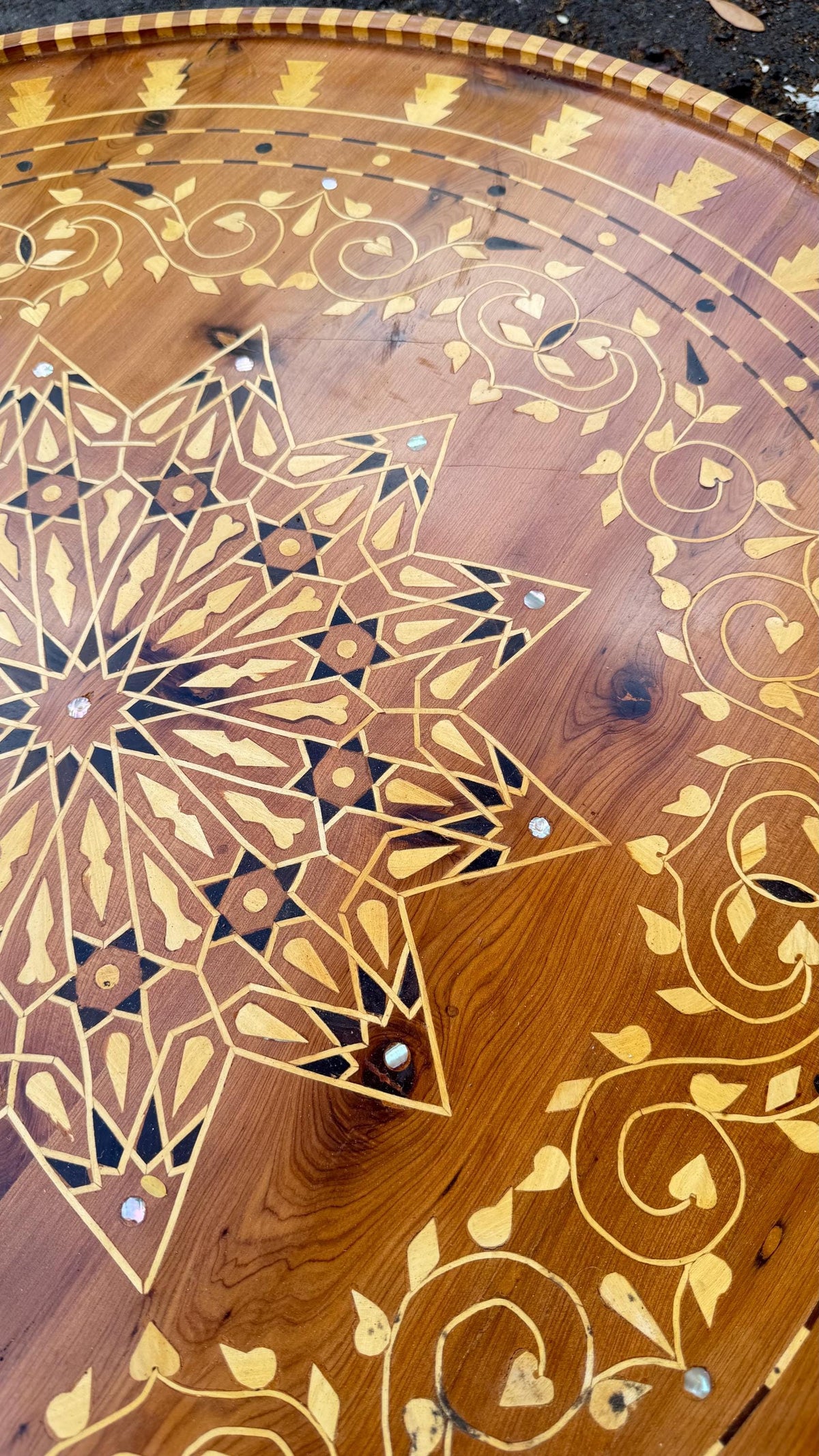 Vintage Thuya Inlay Wooden Table – Handmade Moroccan Living Room Furniture