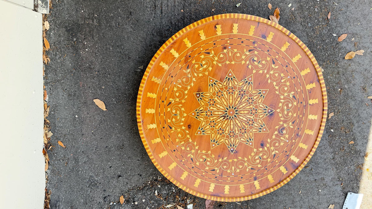 Vintage Thuya Inlay Wooden Table – Handmade Moroccan Living Room Furniture