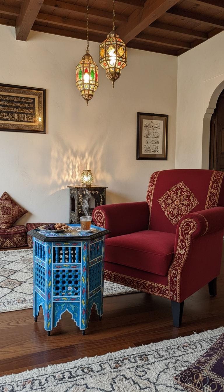 Hand-Painted Moroccan Side Table: Zouaq Artistry, Geometric Wood Furniture
