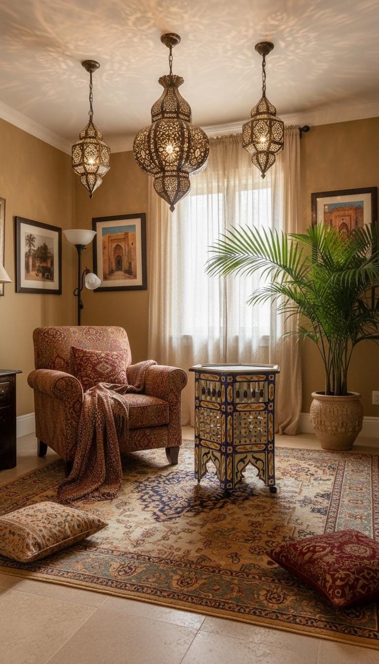 Hand-Painted Moroccan Side Table: Zouaq Artistry, Geometric Patterns, Hexagonal Furniture