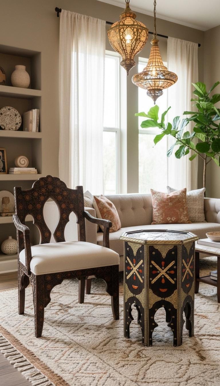 Antique Moroccan Bone Inlay  side Table: One of a kind Handmade coffee table
