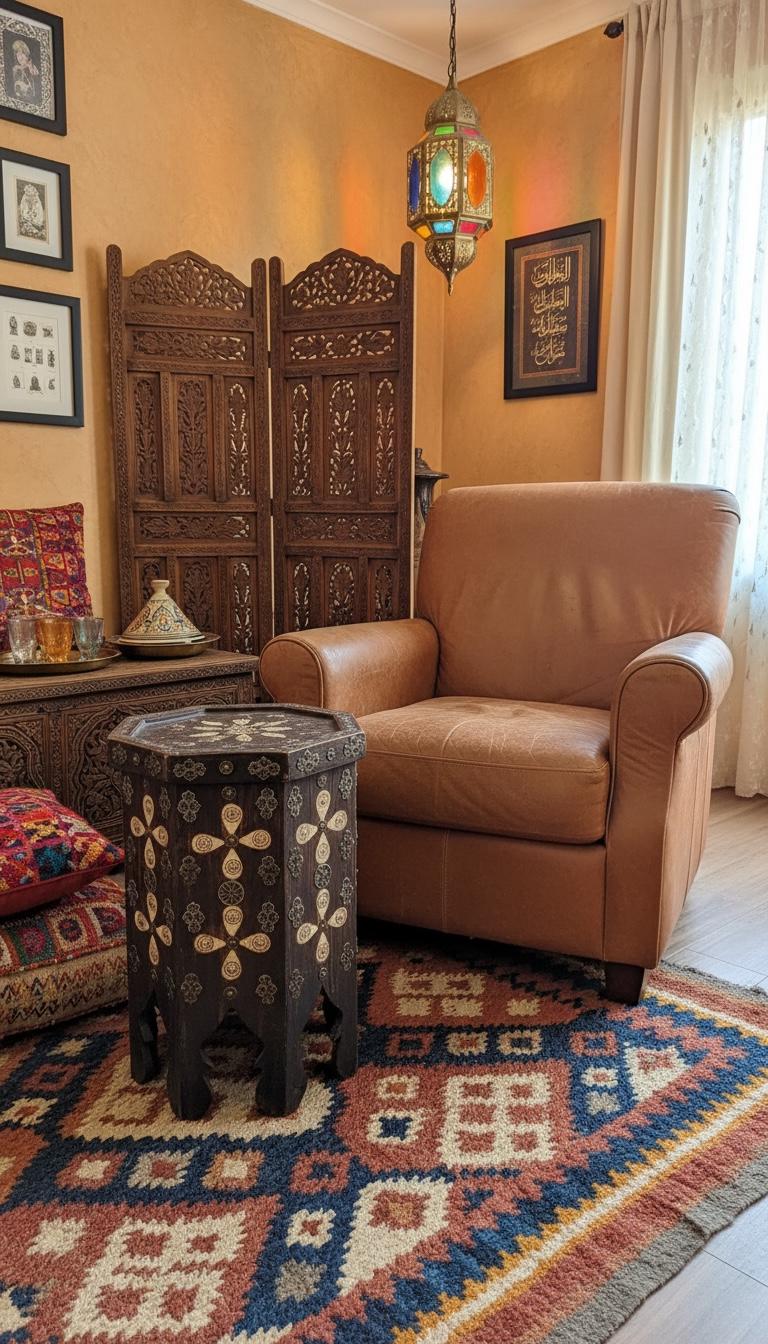 Antique Moroccan Bone Inlay side Table: One of a kind Handmade coffee table